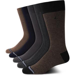 imageNautica Mens Dress Socks  5 Pack Breathable Comfort Stretch CrewLength Work Socks for Men for Business Formal Wear 6125BrownGrey Assorted