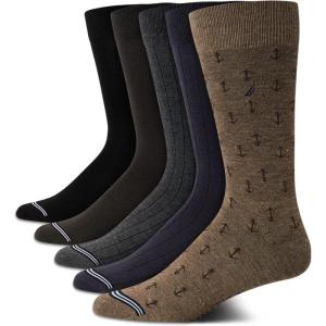imageNautica Mens Dress Socks  5 Pack Breathable Comfort Stretch CrewLength Work Socks for Men for Business Formal Wear 6125KhakiNavyBlack