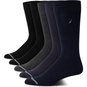 imageNautica Mens Dress Socks  5 Pack Breathable Comfort Stretch CrewLength Work Socks for Men for Business Formal Wear 6125NavyGreyBlack