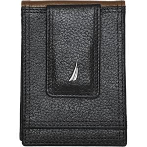 imageNautica Mens Slim Wallet  Card Case  RFID Blocking  ID Window  Minimalist  Lightweight  Genuine LeatherTwo Tone  BlackCognac