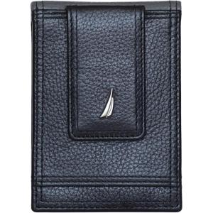 imageNautica Mens Slim Wallet  Card Case  RFID Blocking  ID Window  Minimalist  Lightweight  Genuine LeatherTwo Tone  BlackGrey