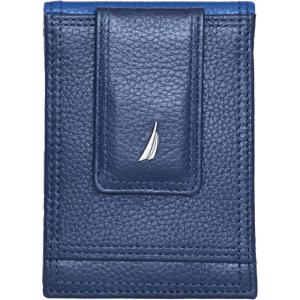 imageNautica Mens Slim Wallet  Card Case  RFID Blocking  ID Window  Minimalist  Lightweight  Genuine LeatherTwo Tone  Cobalt Blue