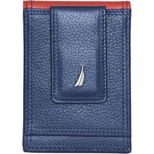 imageNautica Mens Slim Wallet  Card Case  RFID Blocking  ID Window  Minimalist  Lightweight  Genuine LeatherTwo Tone  NavyRed