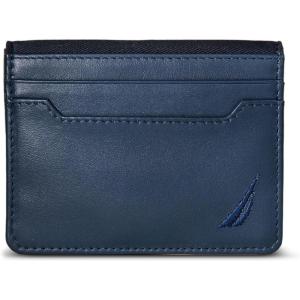 imageNautica Mens Slim Wallet  Card Case  RFID Blocking  ID Window  Minimalist  Lightweight  Genuine Leathermbroidered Sail  Navy