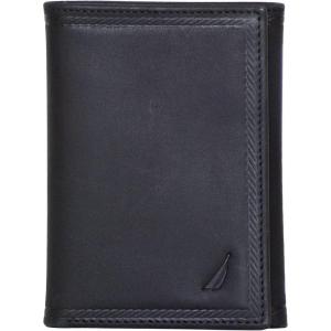 imageNautica Mens Trifold Wallet  RFID Blocking Protection  ID Window  Card Slots  Genuine Leather  DurableEmbossed Leather  Black