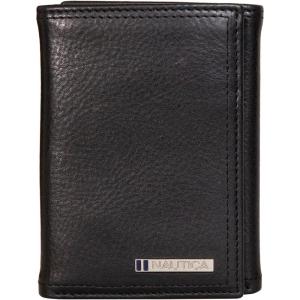 imageNautica Mens Trifold Wallet  RFID Blocking Protection  ID Window  Card Slots  Genuine Leather  DurableEnameled Logo  Black