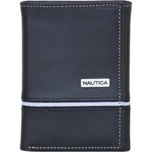 imageNautica Mens Trifold Wallet  RFID Blocking Protection  ID Window  Card Slots  Genuine Leather  DurableLogo Ribbon  Black
