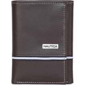imageNautica Mens Trifold Wallet  RFID Blocking Protection  ID Window  Card Slots  Genuine Leather  DurableLogo Ribbon  Brown