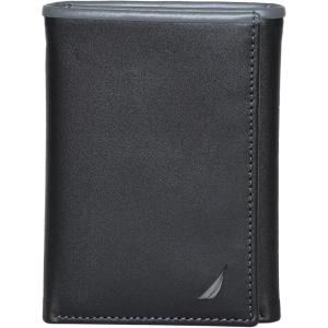 imageNautica Mens Trifold Wallet  RFID Blocking Protection  ID Window  Card Slots  Genuine Leather  DurablePop Color  BlackGrey