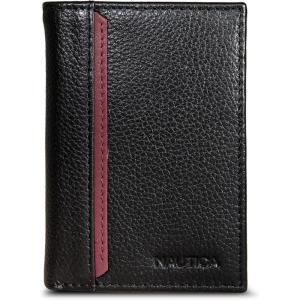 imageNautica Mens Trifold Wallet  RFID Blocking Protection  ID Window  Card Slots  Genuine Leather  DurablePop Color Tab  Black