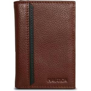 imageNautica Mens Trifold Wallet  RFID Blocking Protection  ID Window  Card Slots  Genuine Leather  DurablePop Color Tab  Tan