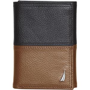 imageNautica Mens Trifold Wallet  RFID Blocking Protection  ID Window  Card Slots  Genuine Leather  DurableTwo Tone  BlackCognac