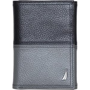 imageNautica Mens Trifold Wallet  RFID Blocking Protection  ID Window  Card Slots  Genuine Leather  DurableTwo Tone  BlackGrey