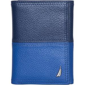 imageNautica Mens Trifold Wallet  RFID Blocking Protection  ID Window  Card Slots  Genuine Leather  DurableTwo Tone  Cobalt Blue