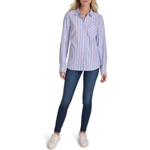 imageNautica Womens Button Front Long Sleeve Roll Tab ShirtFrench Blue Multi