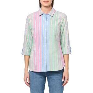 imageNautica Womens Button Front Long Sleeve Roll Tab ShirtGreen Multi