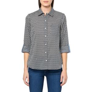 imageNautica Womens Button Front Long Sleeve Roll Tab ShirtNight Sky Multi