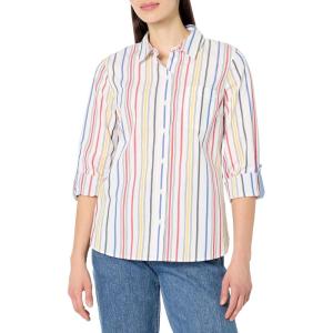 imageNautica Womens Button Front Long Sleeve Roll Tab ShirtRegatta Red Multi