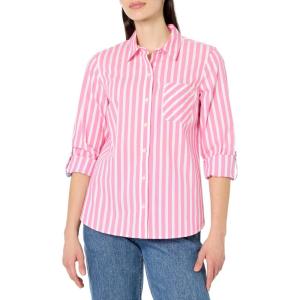 imageNautica Womens Button Front Long Sleeve Roll Tab ShirtSangria SunsetBright White