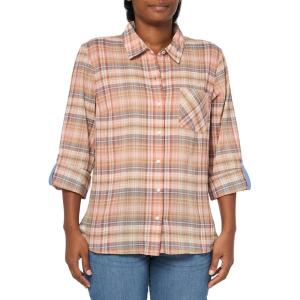 imageNautica Womens Button Front Long Sleeve Roll Tab ShirtTigers Eye