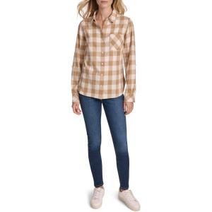 imageNautica Womens Button Front Long Sleeve Roll Tab ShirtTigers EyeWhite Swan