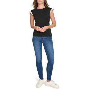 imageNautica Womens Crew Neckline Short Ruffle Sleeve ShirtBlack