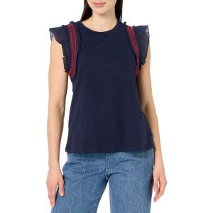 imageNautica Womens Crew Neckline Short Ruffle Sleeve ShirtNight Sky