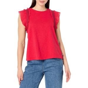 imageNautica Womens Crew Neckline Short Ruffle Sleeve ShirtRegatta Red