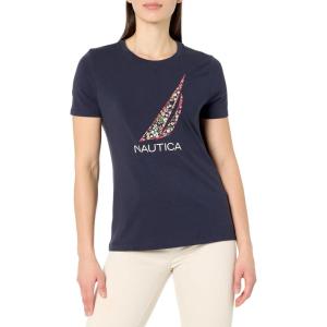 imageNautica Womens Graphic Floral Logo Tee Crew Neckline Short Sleeve TShirtNight Sky