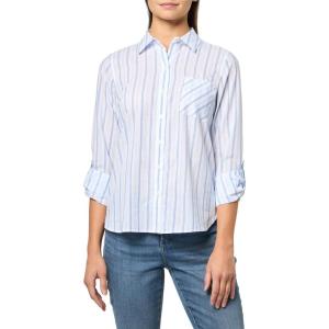 imageNautica Womens Long Sleeve Button Up Collared Shirt with Roll Tab Sleeves Pacific Multi XSmall