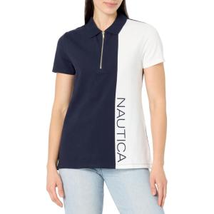 imageNautica Womens Short Sleeve 14 Zip Placket PoloNight Sky