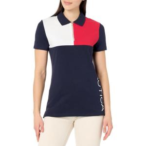 imageNautica Womens Short Sleeve 14 Zip Placket PoloNight Sky Multi