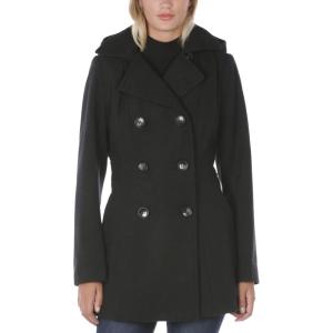 imageNautica Womens Soft Wool Blend Peacoat  Double Breasted Winter Coat with Detachable HoodBlack