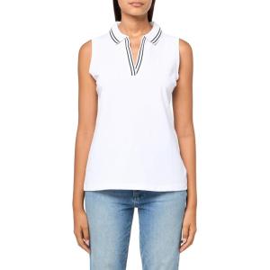 imageNautica Womens Solid Sleeveless Johnny Collar Polo ShirtBright White