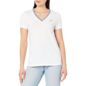 imageNautica Womens Solid VNeck Short Sleeve TShirtBright White