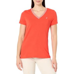 imageNautica Womens Solid VNeck Short Sleeve TShirtGrenadine