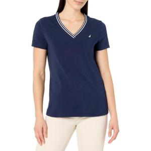 imageNautica Womens Solid VNeck Short Sleeve TShirtNight Sky