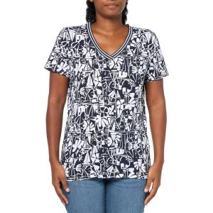 imageNautica Womens Solid VNeck Short Sleeve TShirtNight SkyBright White Multi