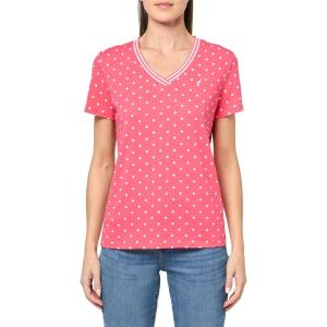 imageNautica Womens Solid VNeck Short Sleeve TShirtRougeBright White