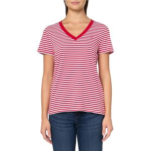 imageNautica Womens Solid VNeck Short Sleeve TShirtScarletBright White