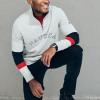 imageNautica Mens Sustainably Crafted QuarterZip Colorblock SweatshirtGrey Heather