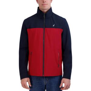 imageNautica Mens Lightweight Windbreaker Stretch Athletic Outdoor Full Zip Bomber Golf JacketRed Navy