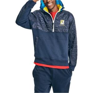 imageNautica Mens Quilted Mixed Media QuarterZip PulloverNavy Seas