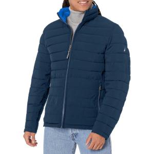 imageNautica Mens Reversible Quilted Puffer Jacket Midweight Mechanical Stretch Winter CoatDeep Navy