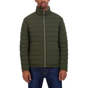 imageNautica Mens Reversible Quilted Puffer Jacket Midweight Mechanical Stretch Winter CoatForest