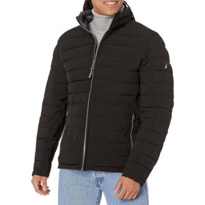 imageNautica Mens Reversible Quilted Puffer Jacket Midweight Mechanical Stretch Winter CoatVintage Black Combo