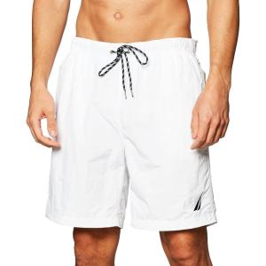 imageNautica Mens Solid Quick Dry Classic Logo SwimTrunkBright White