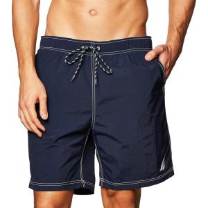 imageNautica Mens Solid Quick Dry Classic Logo SwimTrunkNavy