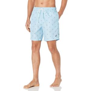 imageNautica Mens Standard Quick Dry All Over Classic Anchor Print Swim TrunkCool Breeze