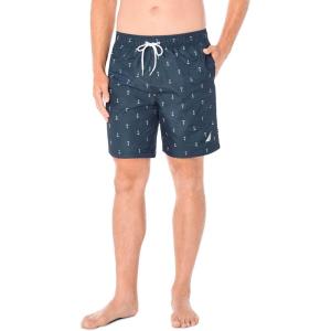 imageNautica Mens Standard Quick Dry All Over Classic Anchor Print Swim TrunkNavy